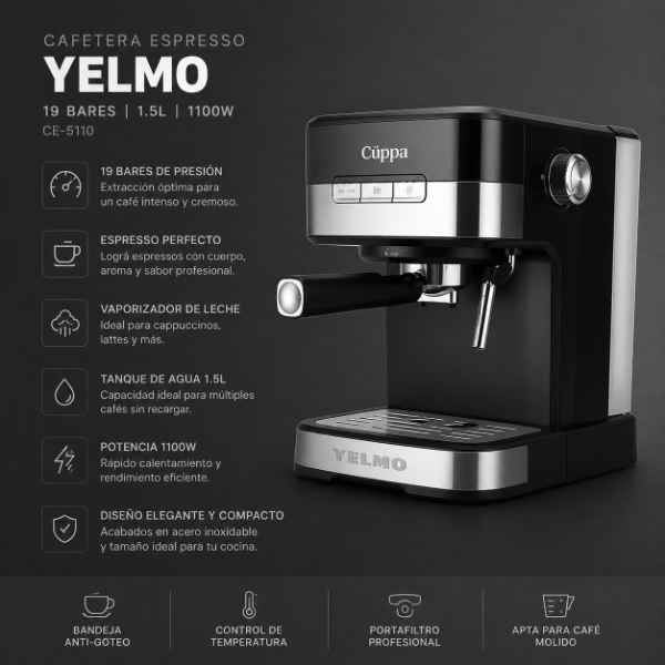 Producto - CAFETERA ESPRESSO YELMO 19 BARES 1.5L 1100W CE-5110