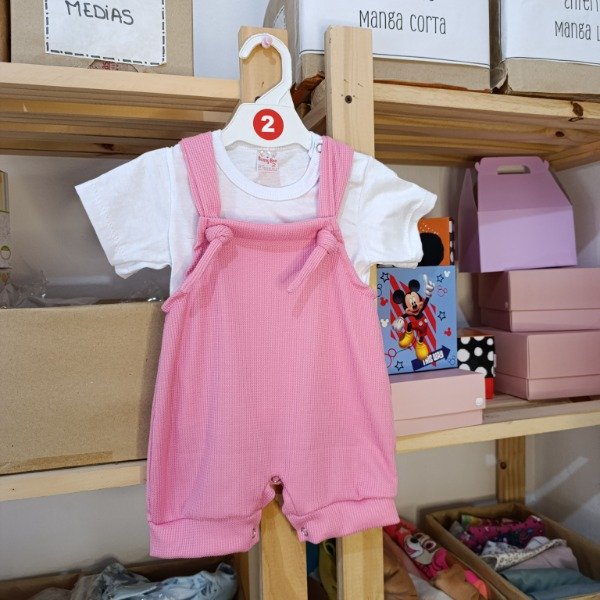 Producto - TALLE 2 - Enterito wafle nudo + remera - Rosa