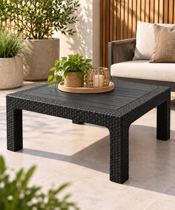 Producto - Mesa ratona simil ratan 90x90 cm negra - 0