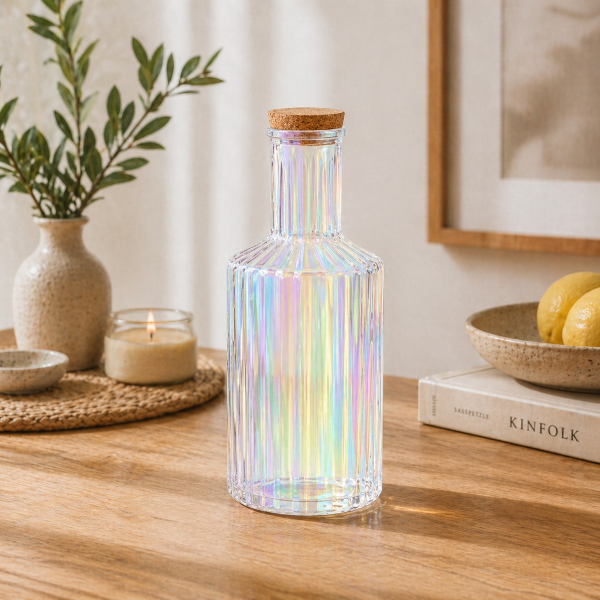 Producto - Botella Vidrio Tornasolada Tapa Corcho
