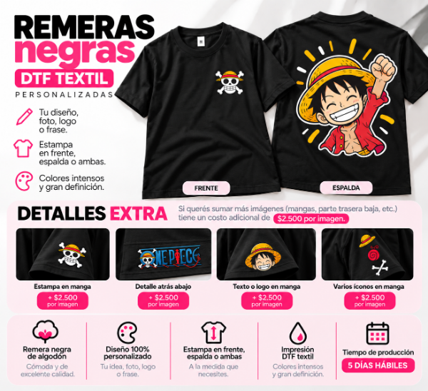 Producto - Remera Negra de Algodón Personalizada DTF Textil - Niño - 1