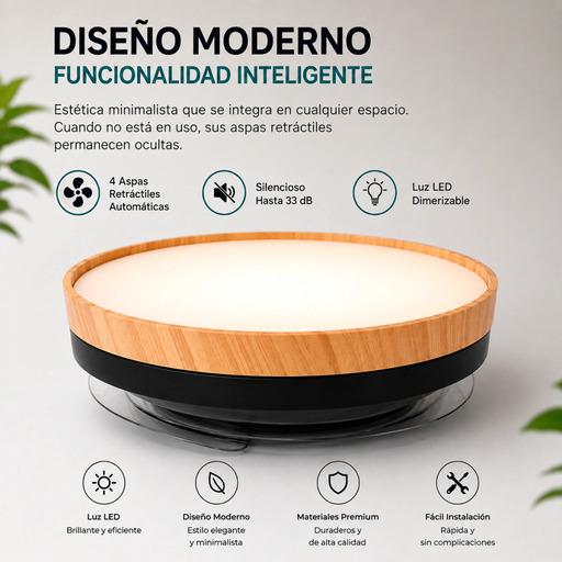 Producto - Ventilador de Techo -4 aspas retractiles -modo frio/calor -luz led -control remo - 5