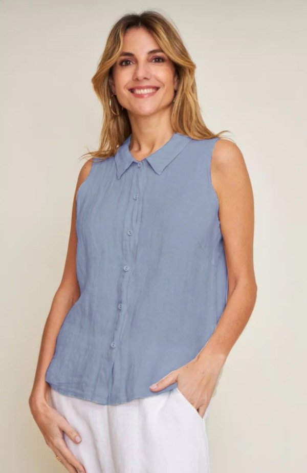 Producto - Camisita Sequoia 100 Lino Celeste