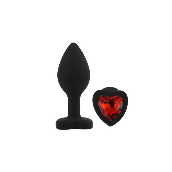Producto - Anal Plug Heart Love Silicone Small Black Plug - Red Diamond