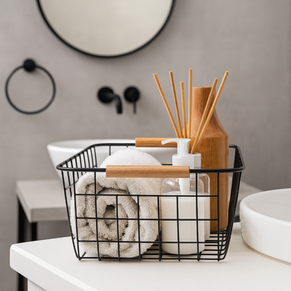 Producto - Canasto de alambre con bamboo