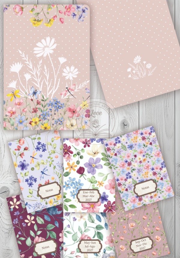 Producto - Kit Agenda 2027 Jardín Silvestre Versión Midori, Anillado y Costura 2 colores