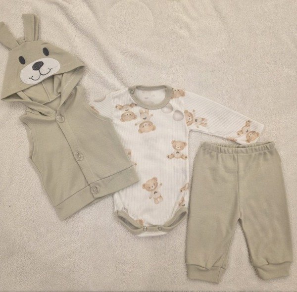 Producto - Conjunto de 3 Piezas para Bebé Body, Pantalón y Chaleco con Capucha - 2