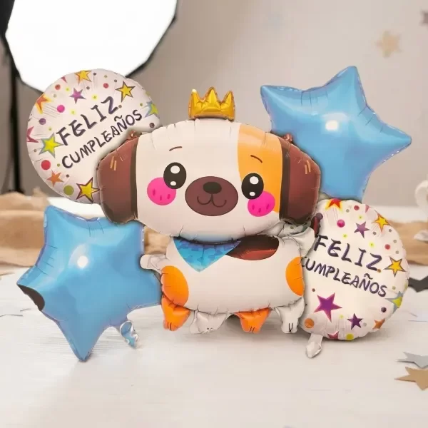 Producto - Set 5 Globos - Perro Blanco Feliz Cumpleaños