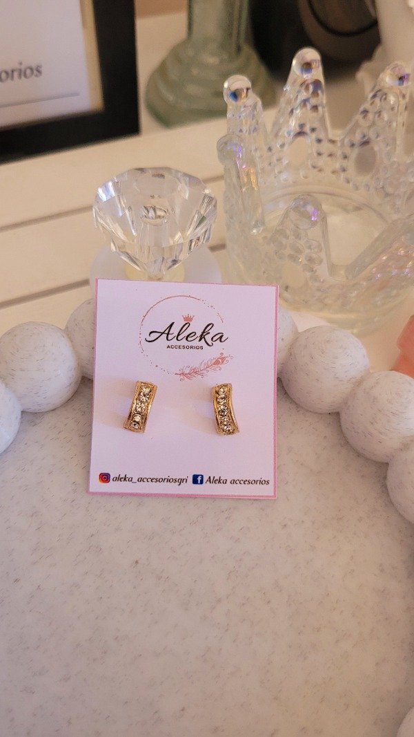 Producto - Aros tira strass blanco dorado - 2