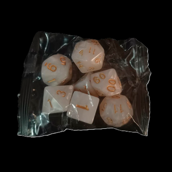 Producto - Set de 7 Dados - Blanco Marfil Marmolado