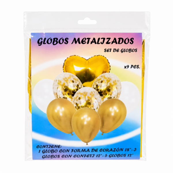 Producto - Set de 9 globos Corazon metalizado + 3 confetti + 5 perlados - 2
