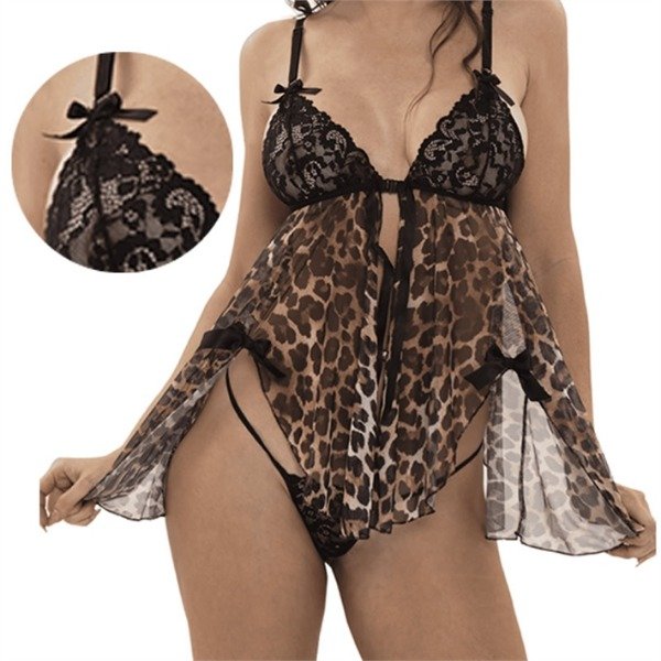 Producto - BABY DOLL DE TULL CON DETALLES DE LEOPARDO Y MOÑOS