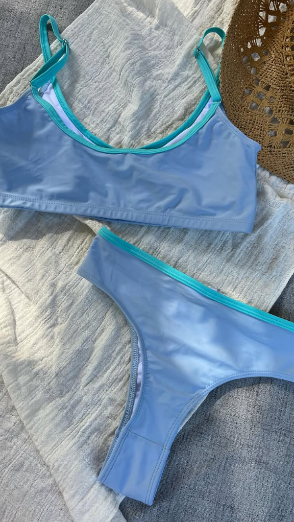Bikini bicolor top celeste y turquesa — imagen 5