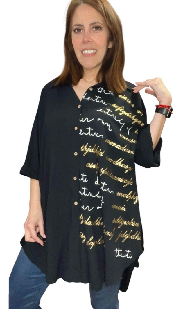 Producto - Maxi Camisas Metalizadas Talle Universal 140 cm y Largas- Negro Grafitti 59.000