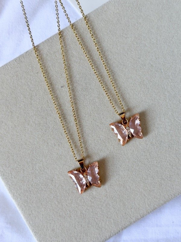 Producto - Collar mariposa tornasol rosa-acero dorado