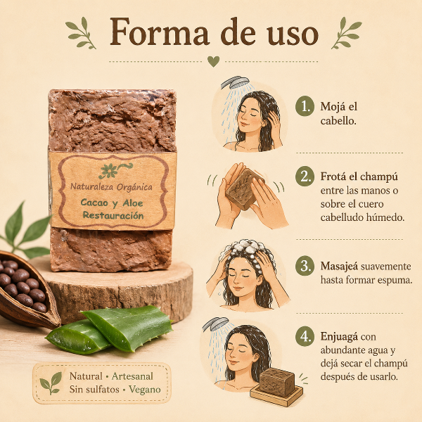 Producto - Champú Sólido Cacao y Aloe Restauración - para Cabellos Teñidos o Dañados - 3