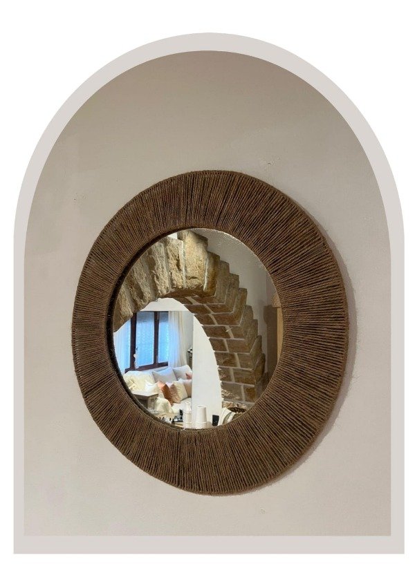 Producto - Espejo de hilo de yute chico con estructura de hierro