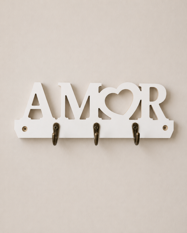 Producto - perchero amor con 3 ganchos color blanco