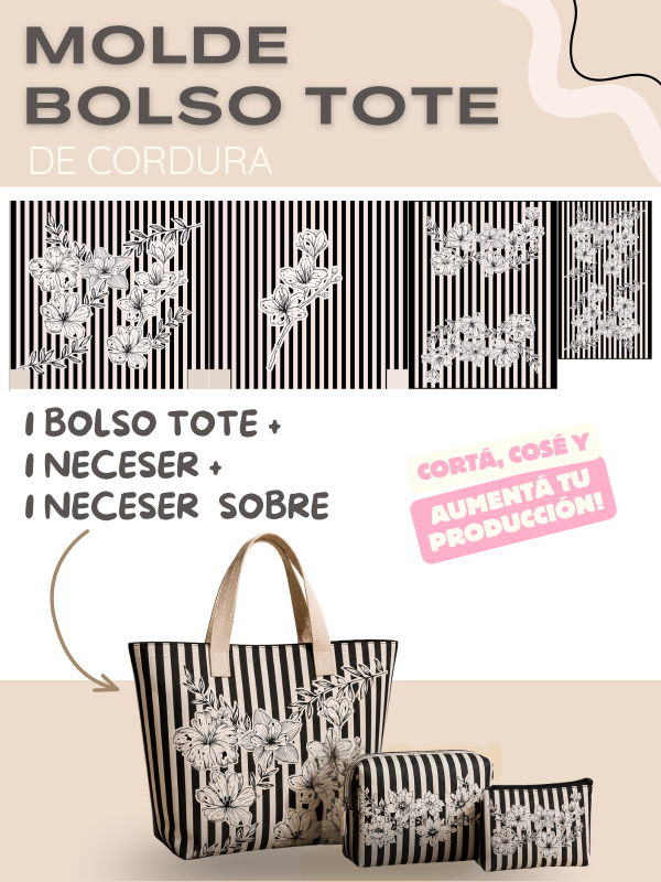 Producto - MOLDE BOLSO TOTE - FORES FONDO RAYADO NEGRO