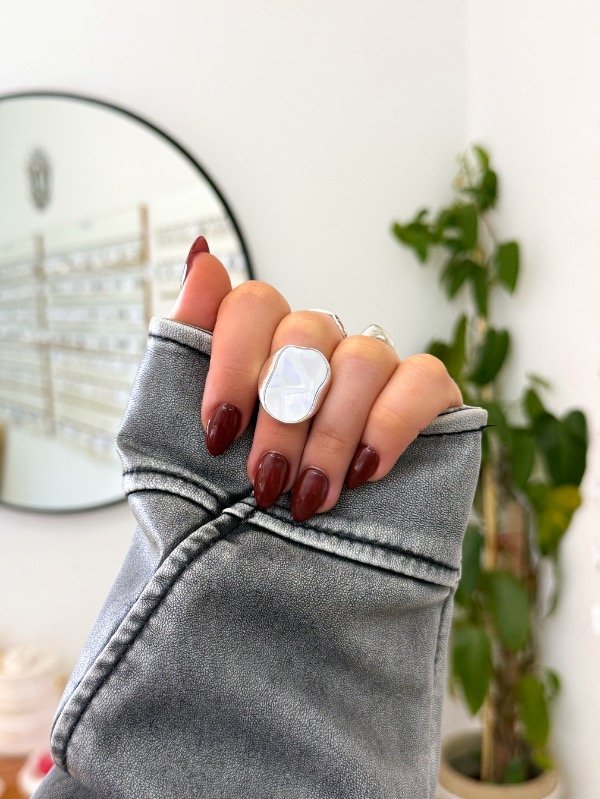 Producto - Anillo acero blanco nácar irregular