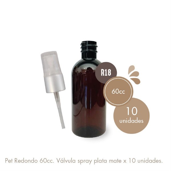 Producto - Pet Redondo ámbar 60cc válvula spray plata mate