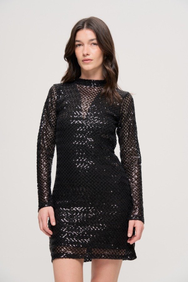 Producto - VESTIDO CORTO M/L DE LENTEJUELAS