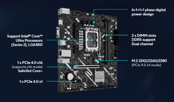 Producto - Mother skt 1851 (Intel Series 2) Asus Prime H810M-K -hdmi/vga -2x ddr5 -4x Sata - 1