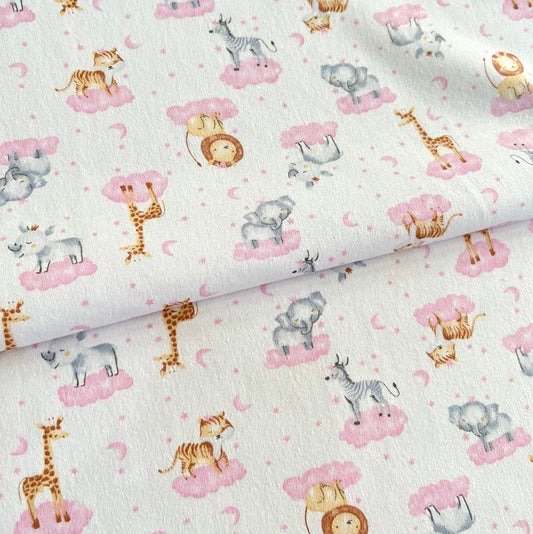 Producto - Interlock Animales y nubes rosa xkg