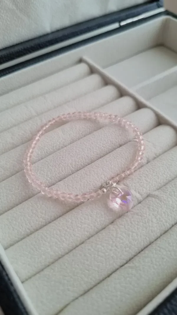 Producto - Pulsera corazon con bolitas rosa bebe plata 925
