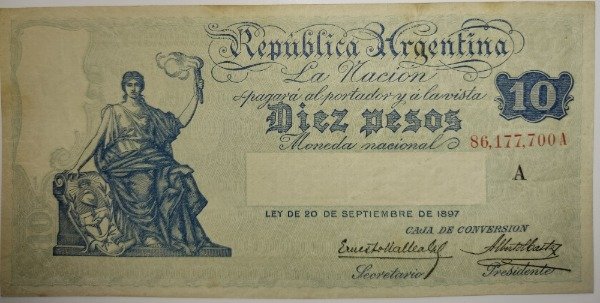 Producto - Billete argentina caja de conversión 10 pesos año 1924 B 1623 Col 372a p#245a XF - 0