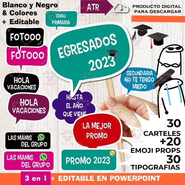 Producto - Kit Imprimible Egresados Primaria Photo Props Cartelitos Editable y Pdf