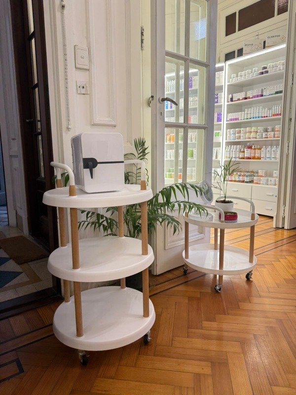 Producto - Carrito Organizador Redondo Blanco y Madera 3 pisos con ruedas