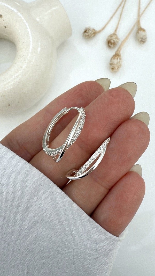 Producto - Argollas cubic entrelaz cubic y liso 2,1cm ACERO BLANCO