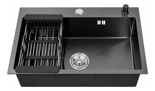 Producto - Bacha cocina 70 x 45 lujo negra con accesorios - 1