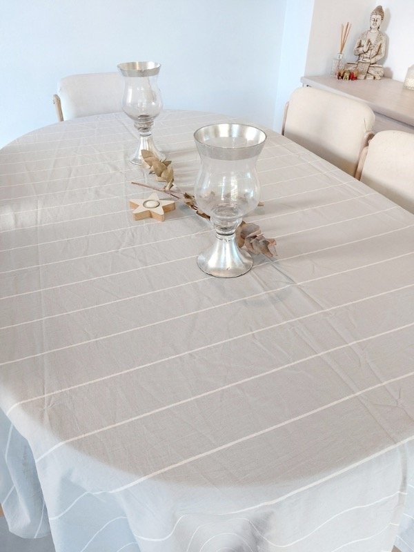 Producto - MANTEL TUSOR GRIS CON RAYAS BLANCAS