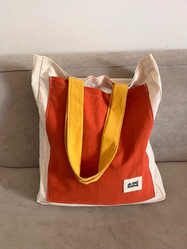 Producto - TOTE BAG: natural, ladrillo y mostaza
