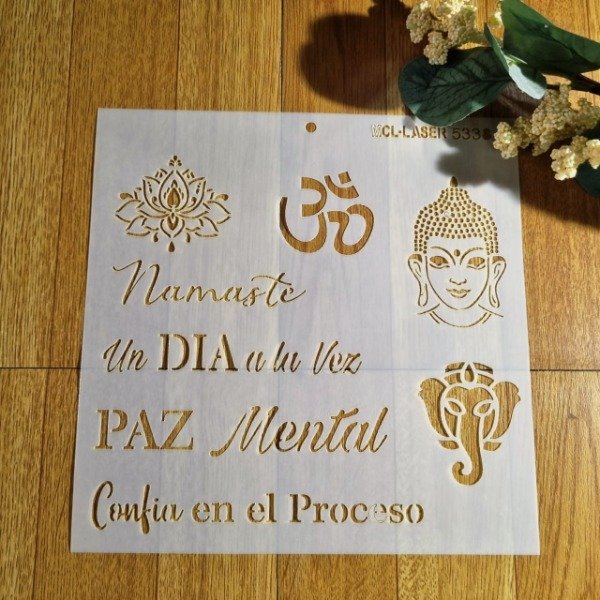 Producto - ST 5339 de 20x20 cm - Stencil Buda Frase Namaste