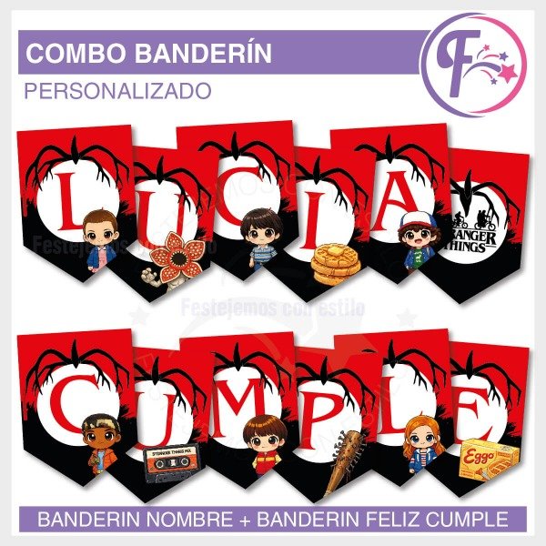 Producto - Stranger Things Banderin Nombre + Feliz Cumple
