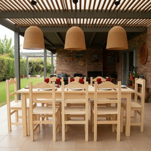 Producto - Combo Mesa Eco 2,00 m + 8 Sillas Coloniales