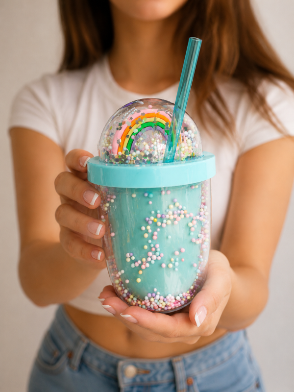 Producto - VASO CON SORBETE DOBLE PARED ARCO IRIS