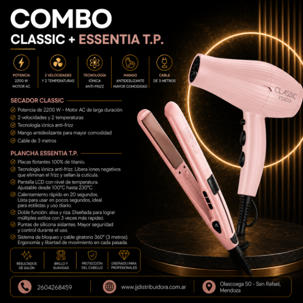 Producto - Secador VIGGO CLASSIC + Planchita ESSENTIA T. P. - ROSA