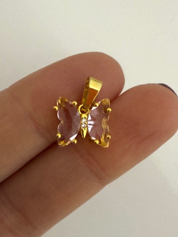 Producto - DD67 Dije mariposa rosa acero dorado 1 cm
