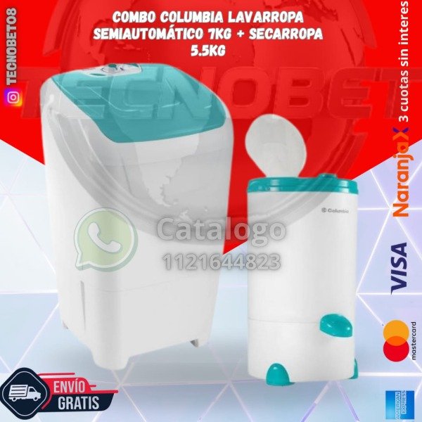 Producto - COMBO COLUMBIA LAVARROPA SEMIAUTOMÁTICO 7KG+ SECARROPA 5.5KG