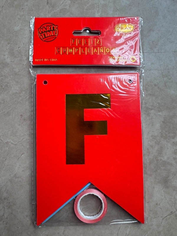 Producto - Banderín Feliz Cumpleaños Naranja flúo x 2 mts x1