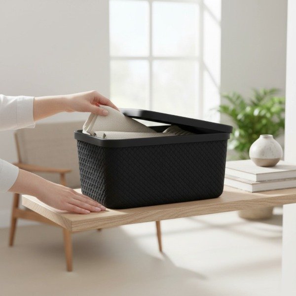 Producto - CAJA ORGANIZADORA SIMIL RATTAN CON TAPA 27 X 18 X 12,5 - 6