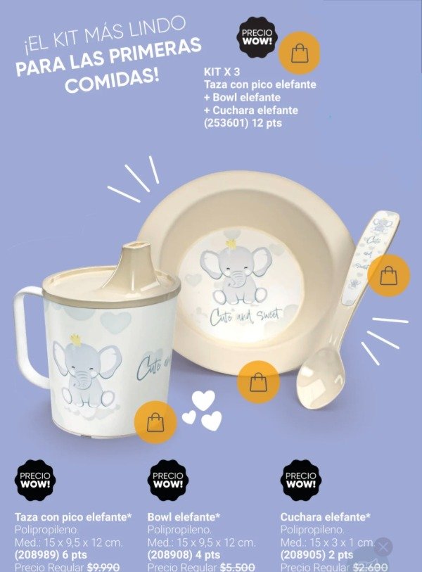 Producto - Kit x3 Elefante Taza con Picó + Bowl + Cuchara
