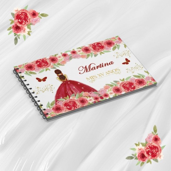 Producto - Kit Imprimible Libro De Firmas Mis 15 años - ROJO BURDEOS