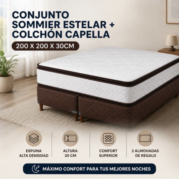 Producto - CONJUNTO SOMMIER ESTELAR + COLCHÓN CAPELLA 200 X 200 X 30CM