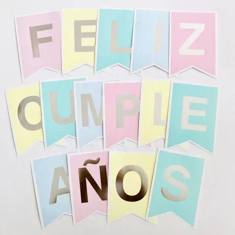 Producto - Banderin Feliz Cumpleanos Pastel Combinado