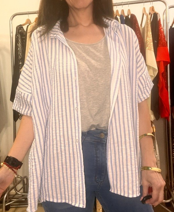 Producto - Camisa Rayada Algodon Celeste Amplia 130 cm Transferencia 39.865 Amplia